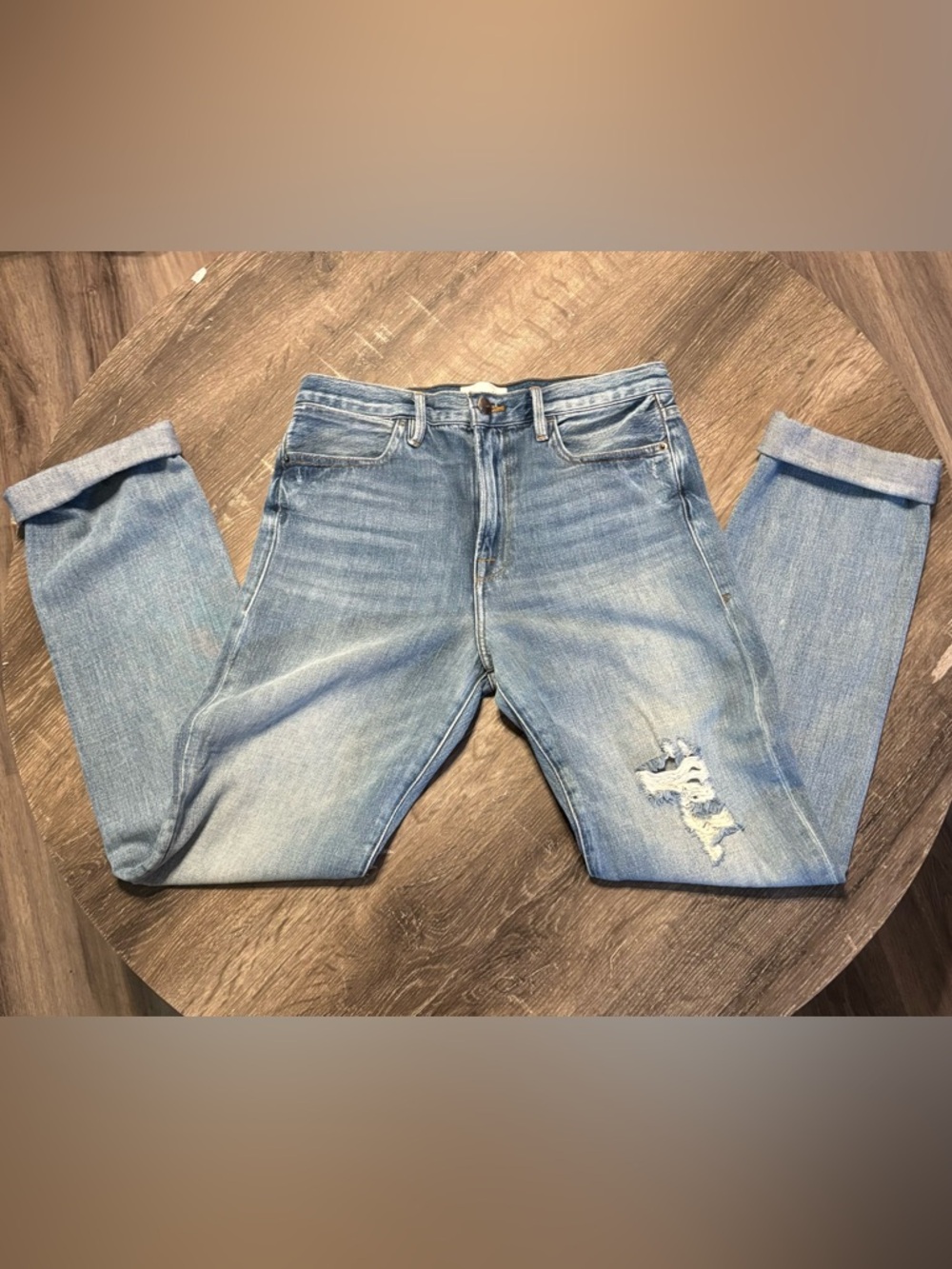 Frame Le Hollywood Light Blue Distressed Boyfriend Jeans Size 27